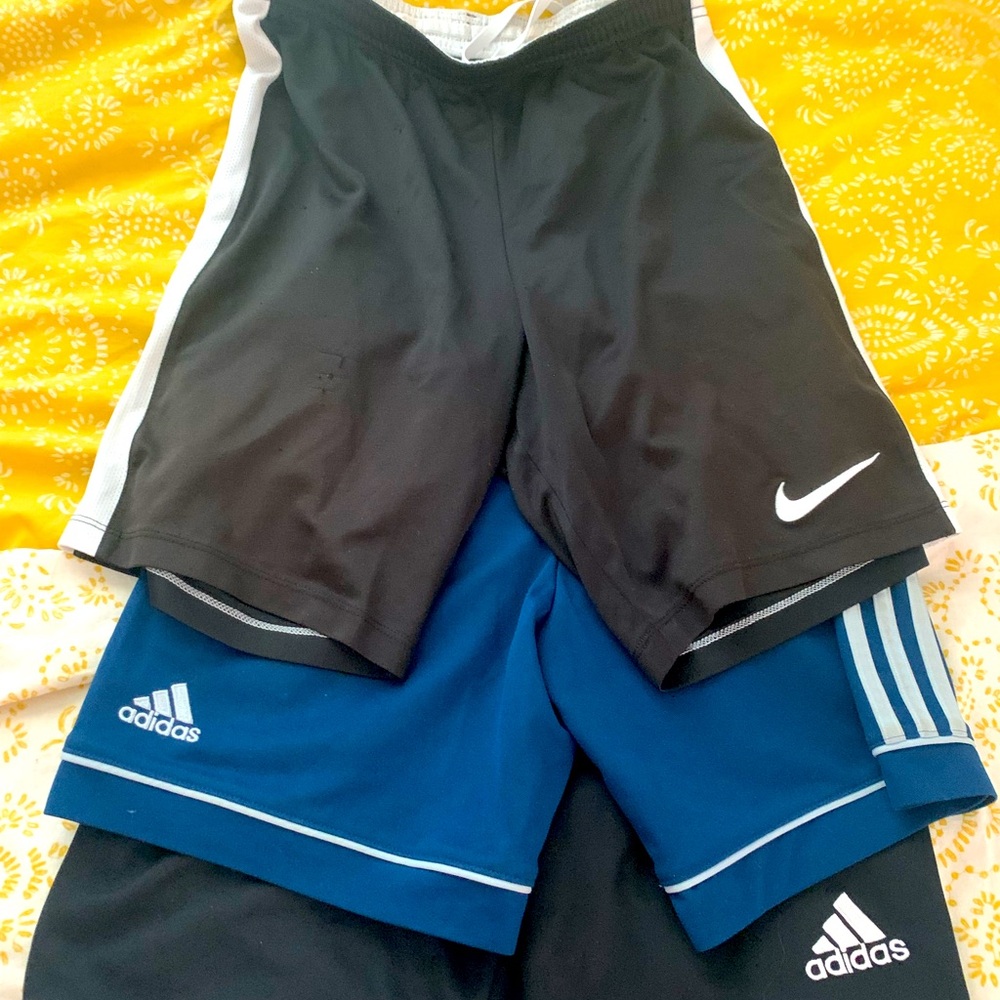 Adidas Kids Shorts - Black and Blue lot of 3 2 adidas 1 Nike